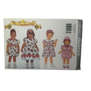 Butterick 3914 Sewing Pattern Toddler Girls Dress Romper Hat Size 1 2 3 4 Uncut‎
